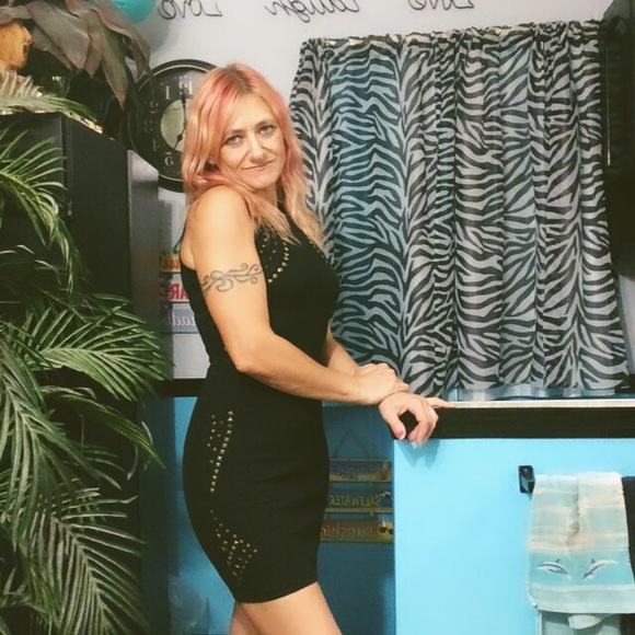 black studded mini dress